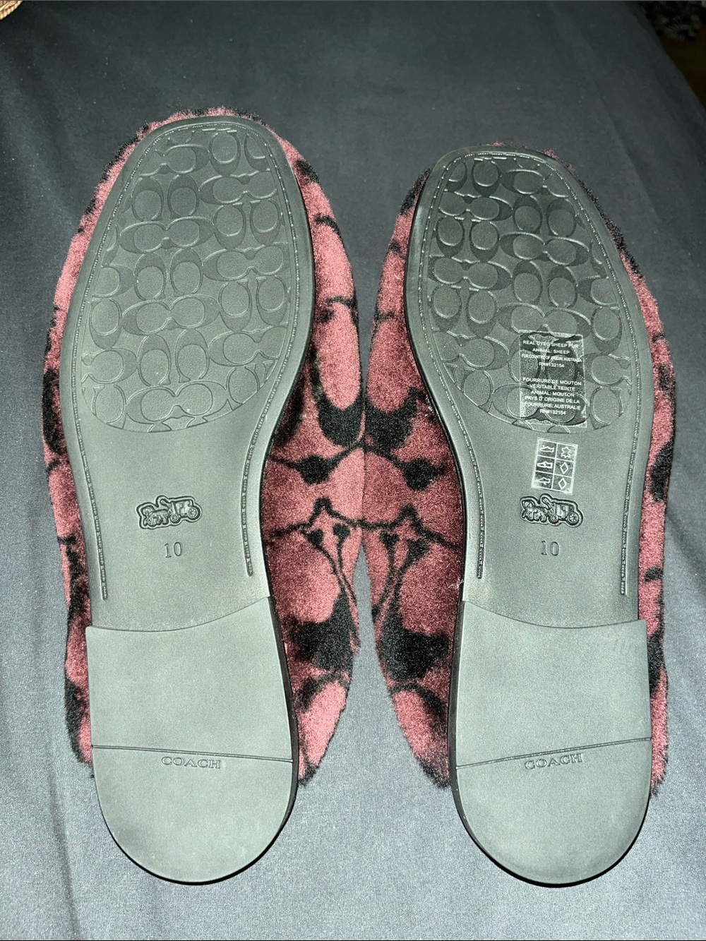 Coach Plush Signature C Slip-On Slippers in Rose and Black - Picture 3 of 3